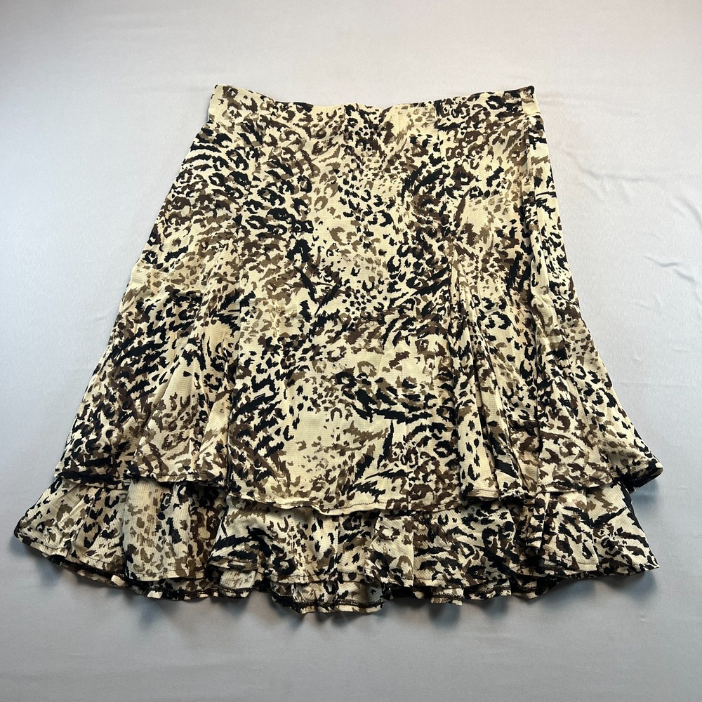 212 Collection Midi Skirt Womens Large Multi Cheetah Elastic Waist Ruffle Hem